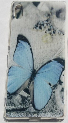 Силиконови гърбове Силиконови гърбове за Sony Силиконов гръб ТПУ за Sony Xperia Z4 / Xperia Z3 + сив със синя пеперуда